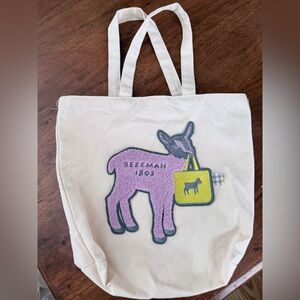 Beekman 1802 Baby Goat Tote with Purple and Yellow Goat Design